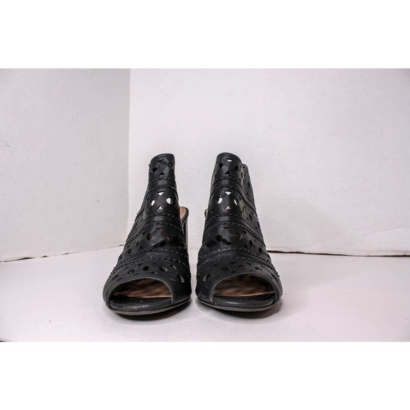 CL By Laundry High Chunky Heel Sandals Peep Toe Cut Out Black Size 9 1/2 - Picture 2 of 6